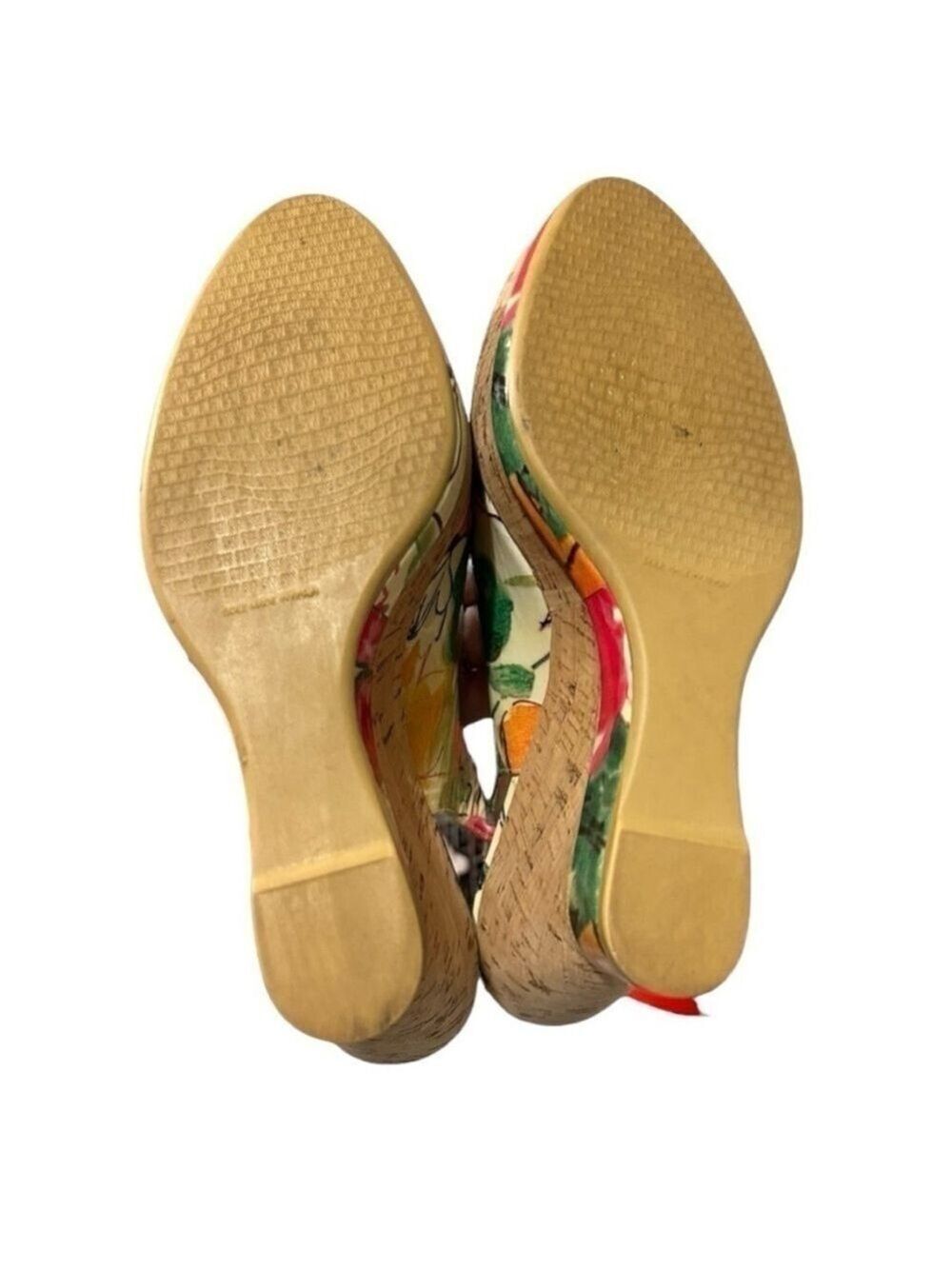 Stuart Weitzman Colorful Floral Peep Toe Wedges Cork Platform Slingback VGC 8.5 - Picture 11 of 12